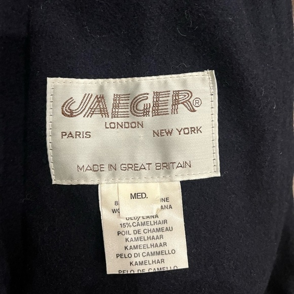 [M]VTG 90s Jaeger Black White Trim Wool Camel Long Trench Coat Belt Robe Style - Picture 5 of 6